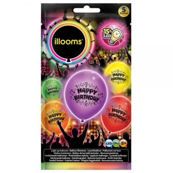 Illooms LED-ilmapallot Happy Birthday