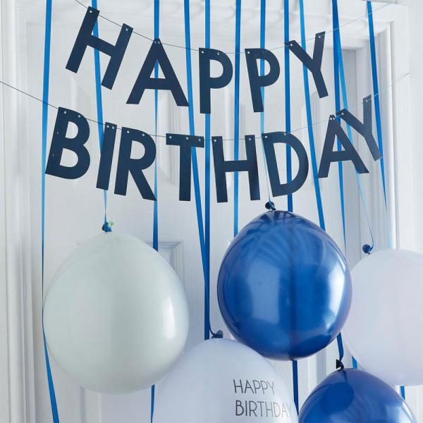 Kirjainnauha ja Ilmapallot Mix It Happy Birthday Up Laivastonsininen